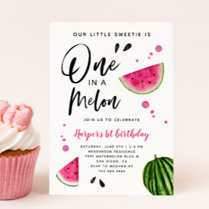 En i Melon Watermelon 1:a födelsedag Party Invit Inbjudningar