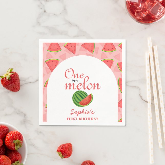En i Melon Watermelon 1:a födelsedagen Pappersservett (Insitu)