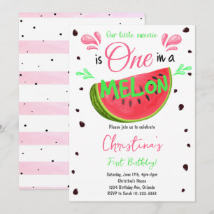 En i Melon Watermelon 1:a födelsedagsinbjudan Inbjudningar