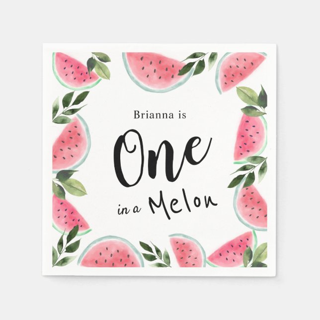 En i Melon Watermelon 1st Birthday Papper Pappersservett (Framsidan)