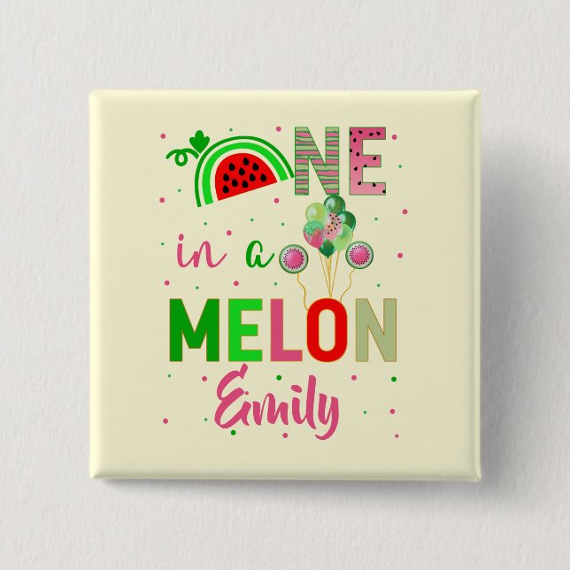 En i Melon Watermelon Birthday Girl Knapp (Framsida)