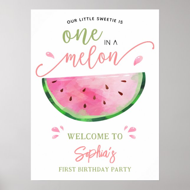 En i Melon Watermelon Birthday Välkomna Poster (Framsidan)