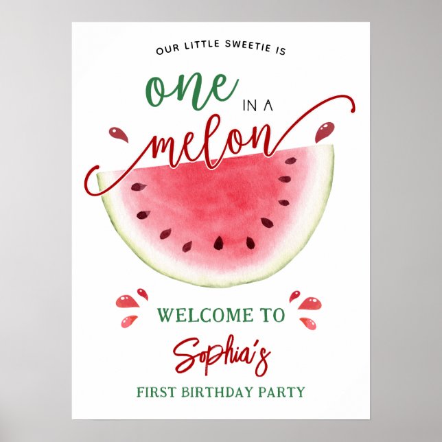 En i Melon Watermelon Birthday Välkomna Poster (Framsidan)