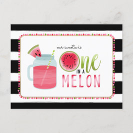 En i Melon Watermelon Black + White Birthday Inbjudan Vykort