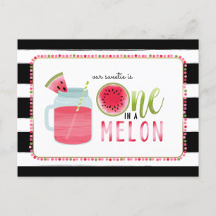 En i Melon Watermelon Black + White Birthday Inbjudan Vykort