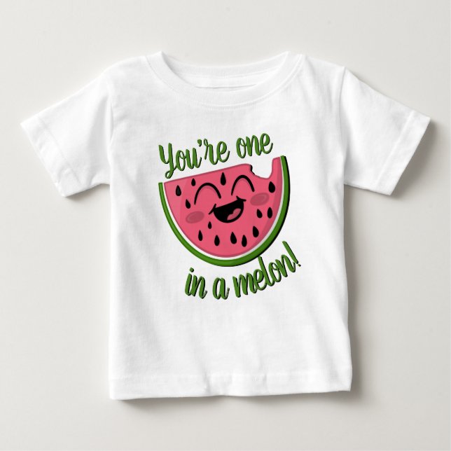 En i Melon Watermelon Cute Rosa Grönt Pun T Shirt (Framsida)