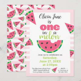 En i Melon Watermelon Flicka 1:a födelsedagen Inbjudningar