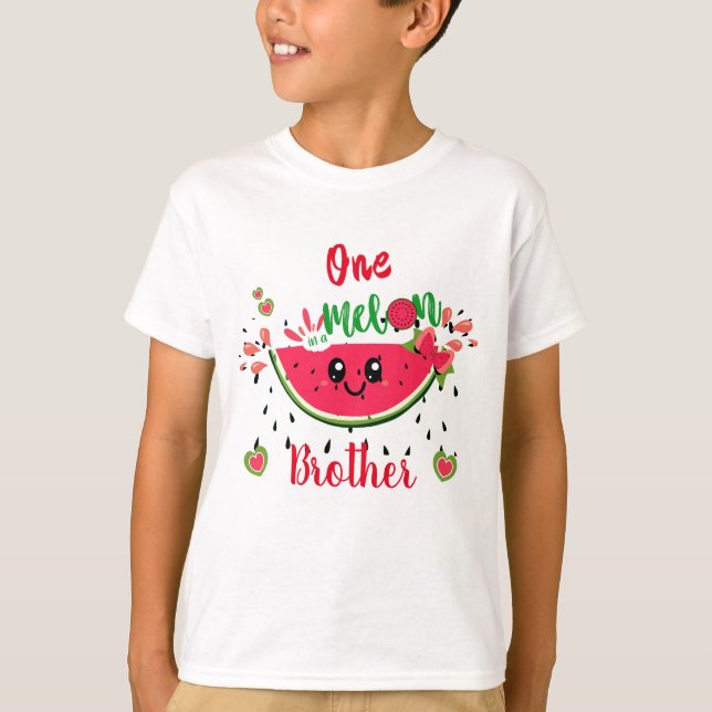 En i Melon Watermelon Födelsedagsfest Brothers T Shirt (Framsida)