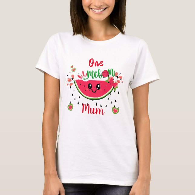 En i Melon Watermelon Födelsedagsfest Morsa T Shirt (Framsida)