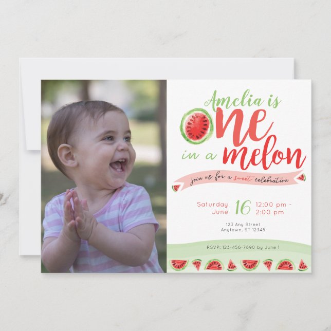 En i Melon Watermelon Första födelsedag Inbjudan (Framsida)