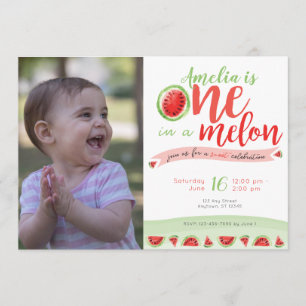 En i Melon Watermelon Första födelsedag Inbjudan