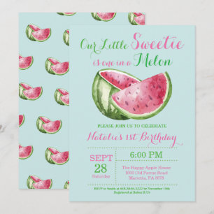 En i Melon Watermelon Första födelsedag Inbjudan