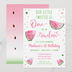 En i Melon Watermelon Första födelsedag Inbjudningar