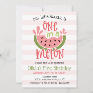 En i Melon Watermelon Första födelsedag Inbjudningar