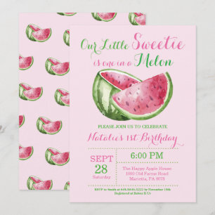 En i Melon Watermelon Första födelsedagen Inbjudan