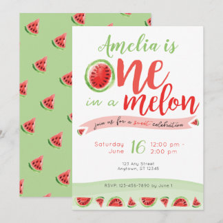 En i Melon Watermelon Första födelsedagen Inbjudan