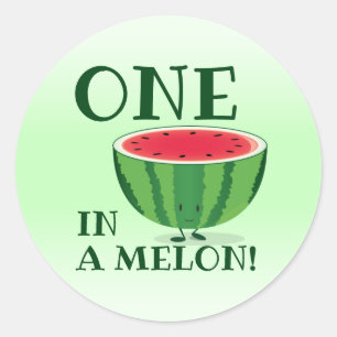En i Melon Watermelon Första födelsedagen Teckna Runt Klistermärke