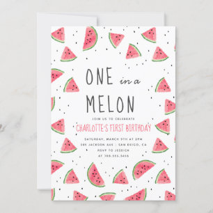 En i Melon Watermelon Första Födelsedagsfesten Inbjudningar
