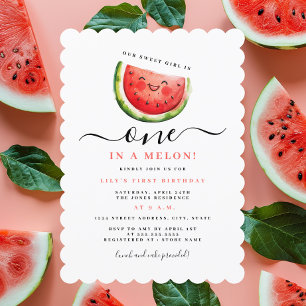 En i Melon Watermelon Första Födelsedagsfesten Inbjudningar