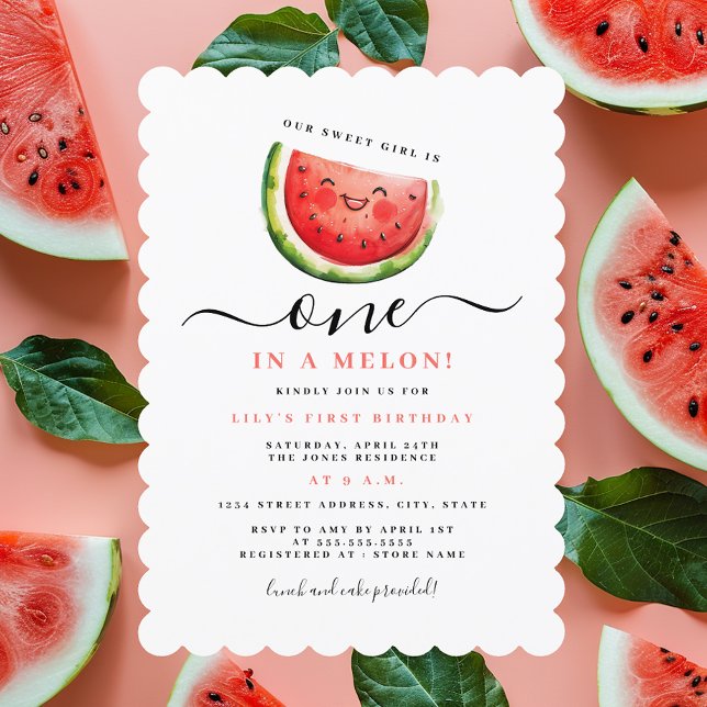 En i Melon Watermelon Första Födelsedagsfesten Inbjudningar (Skapare uppladdad)