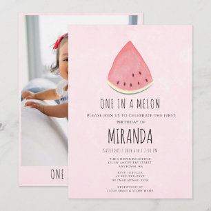 En i Melon Watermelon Första Födelsedagsfesten Inbjudningar