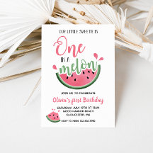 En i Melon Watermelon Första födelsedagsinbjudan