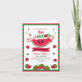 En i Melon Watermelon Girl Första födelsedagen Inbjudan