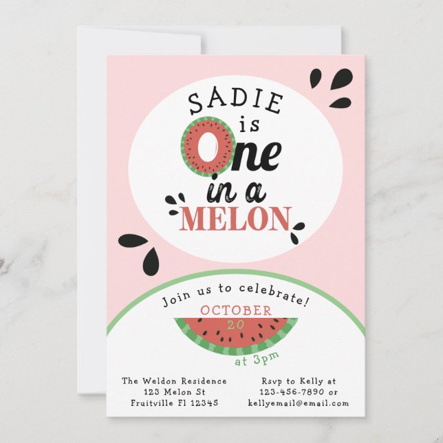 En i Melon Watermelon Girls första födelsedag Inbjudningar (Framsida)