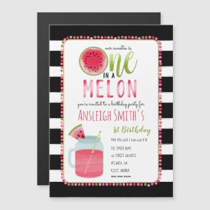 En i Melon Watermelon Mason Burk första födelsedag Magnetisk Inbjudningskort
