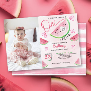 En i Melon Watermelon Photo Birthday Inbjudningar