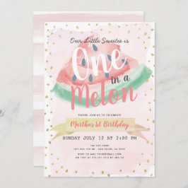 En i Melon Watermelon Rosa Girl 1 Birthday Inbjudningar