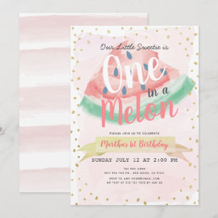 En i Melon Watermelon Rosa Girl 1 Birthday Inbjudningar