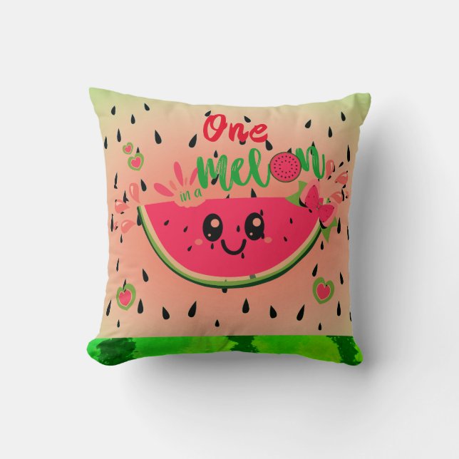En i Melon Watermelon Seeds Pastel Grönt Rosa Kudde (Framsida)