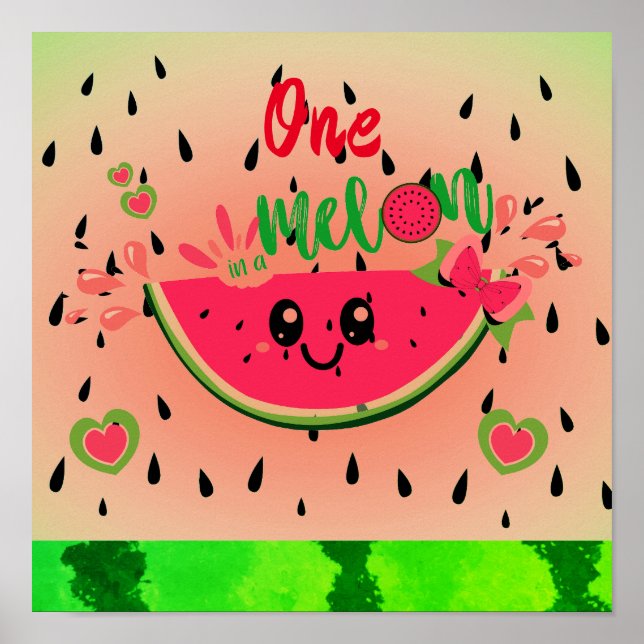 En i Melon Watermelon Seeds Pastel Grönt Rosa Poster (Framsidan)
