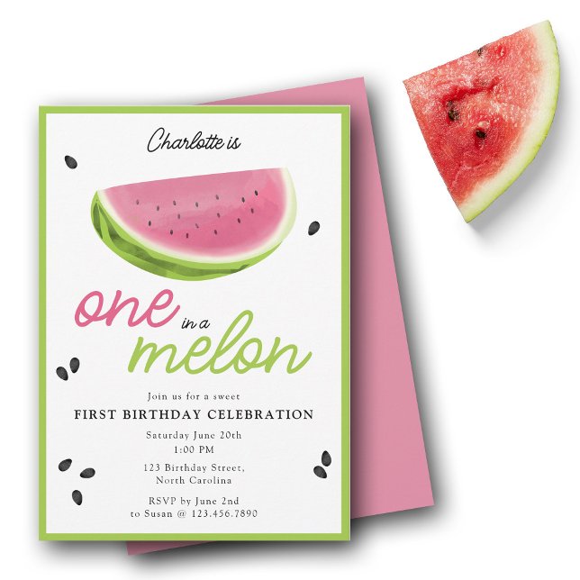 En i Melon Watermelon Sommar 1:a födelsedagen Inbjudningar (One in a Melon Watermelon Summer 1st Birthday Invitation)