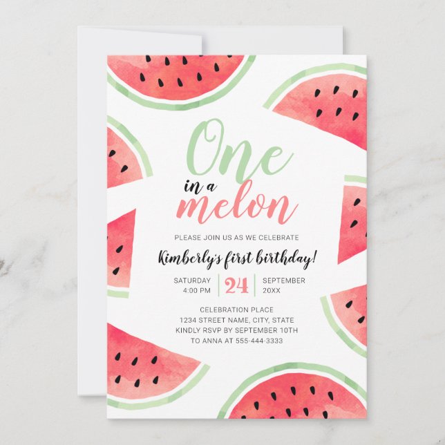 En i Melon Watermelon Sommar första födelsedagen Inbjudningar (Framsida)