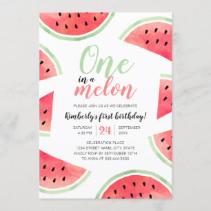 En i Melon Watermelon Sommar första födelsedagen Inbjudningar