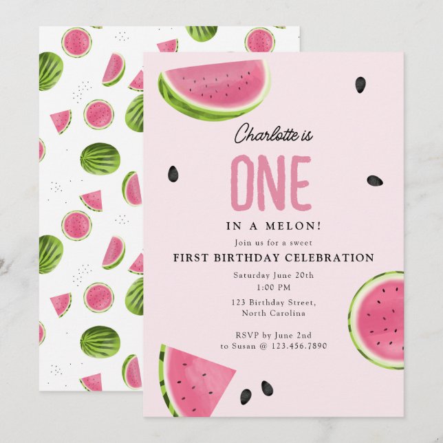 En i Melon Watermelon Sommardag Inbjudningar (Fram/baksida)