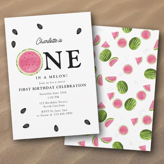 En i Melon Watermelon Sommardag Inbjudningar (One in a Melon Watermelon Summer Birthday Invitation)