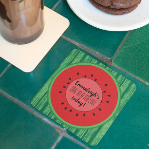 En i Melon Watermelon Theme Birthday Underlägg Papper Kvadrat