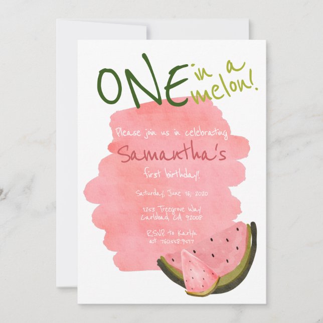 En i Melon Watermelon Theme Watercolor Rosa (Framsida)
