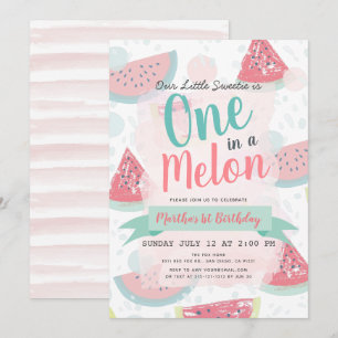 En i Melon Watermelon Watercolor 1:a födelsedagen Inbjudningar