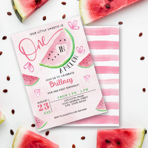 En i Melon Watermelon Watercolor Birthday Inbjudningar