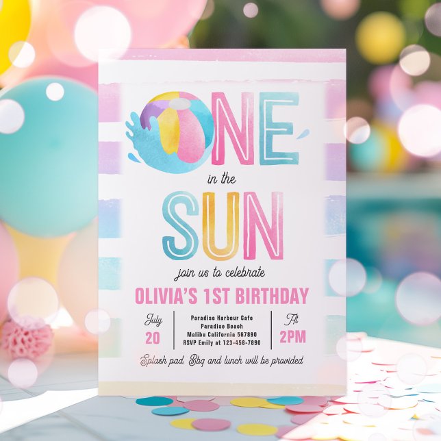 En i Sol 1:a födelsedagen Bassäng Party Inbjudningar (Skapare uppladdad)