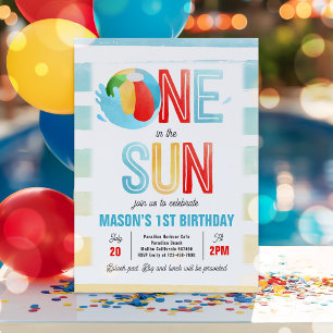 En i Sol 1:a födelsedagen Bassäng Party Inbjudningar