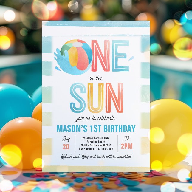 En i Sol 1:a födelsedagen Bassäng Party Inbjudningar (Skapare uppladdad)