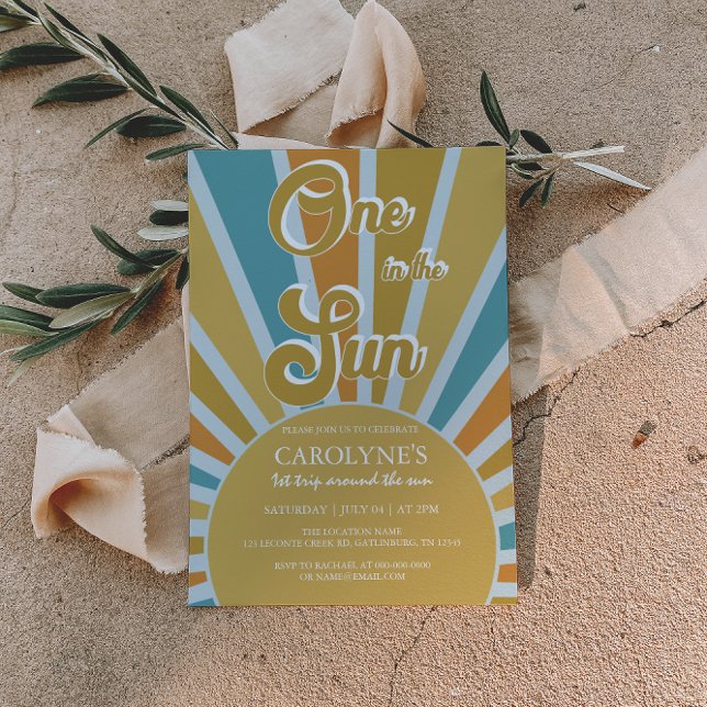 En i Sol, matad regnbåge 1:a födelsedag Inbjudningar (Skapare uppladdad)