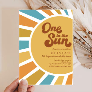 En i Sol Retro Boho Sunshine 1:a födelsedagen Inbjudningar