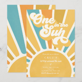 En i Sol Solskin 1:a födelsedag Retro Blue Inbjudningar