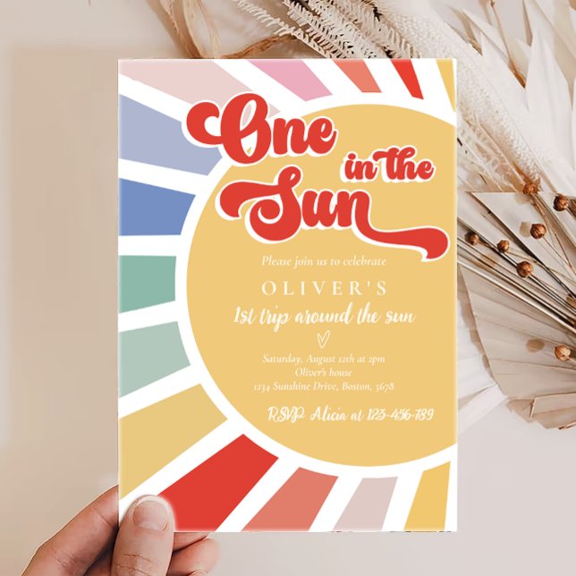 En i Sol Sunshine Rainbow 1:a födelsedagen Inbjudningar (Skapare uppladdad)
